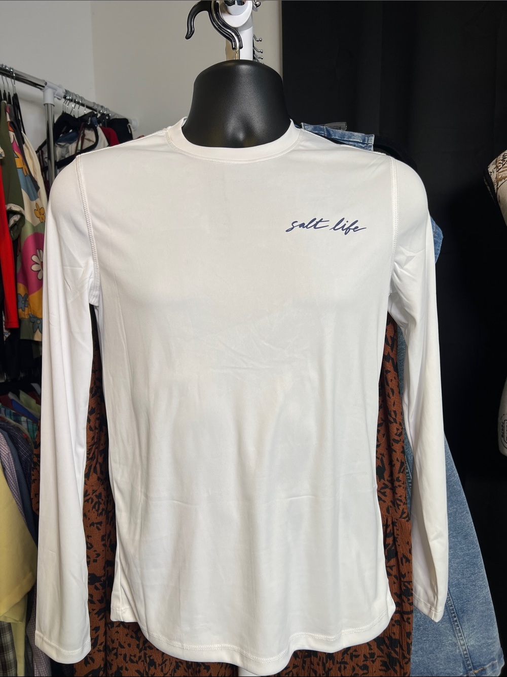 Salt Life White Long-Sleeve Performance Tee with Script Logo